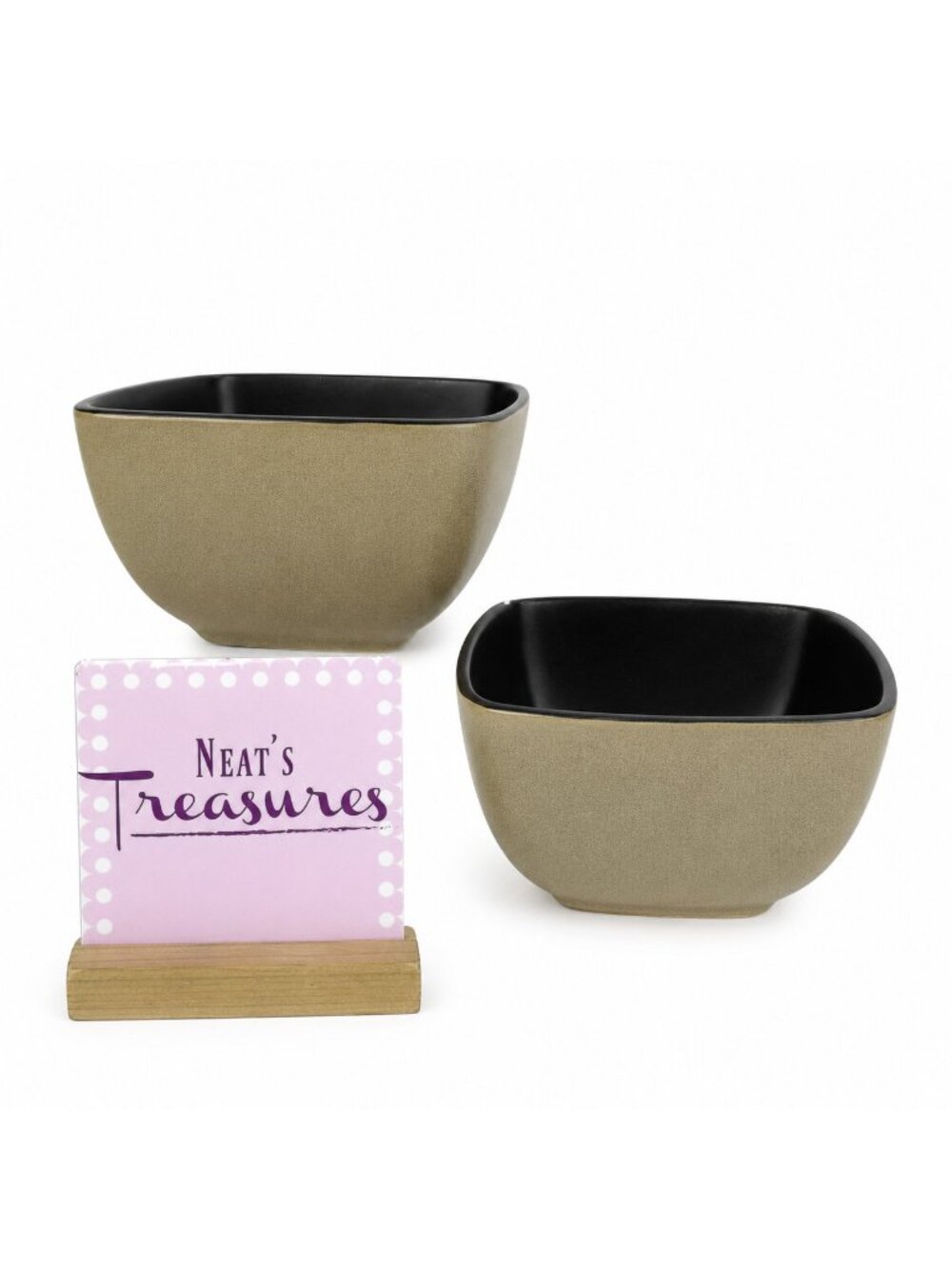 Home Trends RAVE TAUPE Two Tone Coupe Square Stoneware Soup Cereal Bowls Set 2